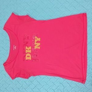 DKNY JEANS raspberry red and yellow t-shirt tee women's US large